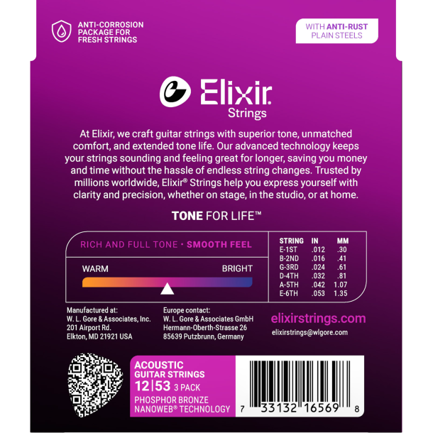 Elixir Nanoweb 16569 12-53 Light 3 pack